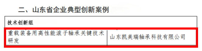KMR重载装备高性能滚子轴承项目入选山东省企业创新标杆.jpg KMR重载装备高性能滚子轴承项目入选山东省企业创新标杆.jpg